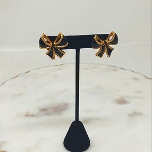 KJL For Avon Black and Gold Bow Earrings